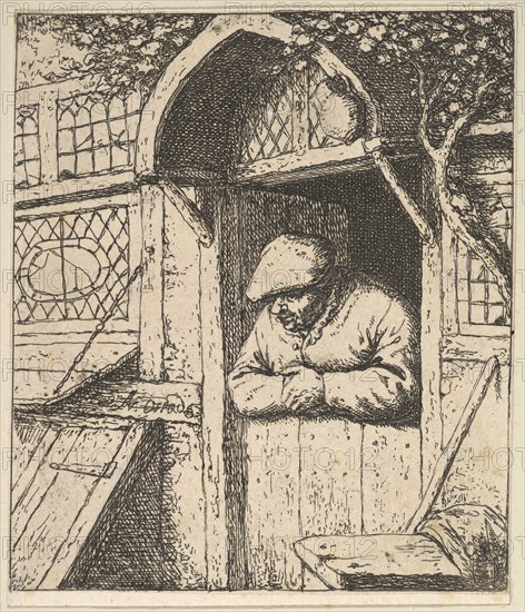 Peasant Leaning on Door, 1610-85. Creator: Adriaen van Ostade.