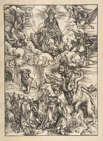 The Beast with Two Horns Like a Lamb, from The Apocalypse, Latin Edition 1511, ca. 1496. Creator: Albrecht Durer.