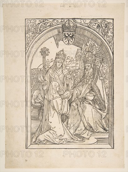 Rosvitha Presenting the Comedies to the Emperor Otto I. illustration from the Opera Hrosvi....n.d. Creator: Albrecht Durer.