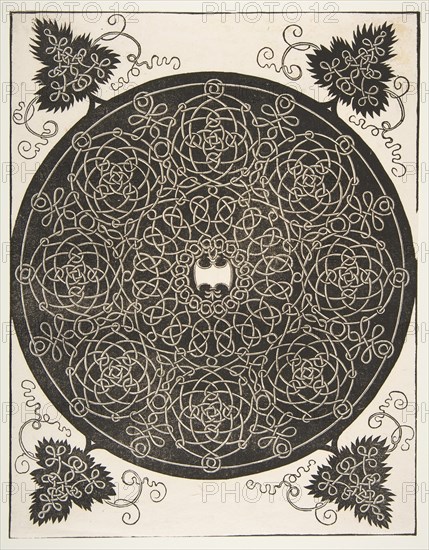 'The Third Knot'. Interlaced Roundel with Eight Wreaths and a Scalloped Shield in i..., 1521 before. Creator: Albrecht Durer.