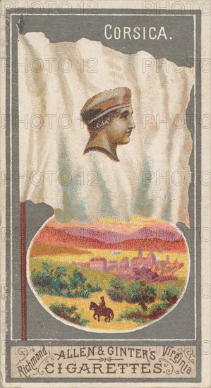 Corsica, from the City Flags series (N6) for Allen & Ginter Cigarettes Brands, 1887. Creator: Allen & Ginter.