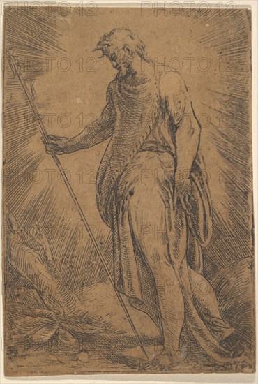 An apostle holding a staff facing left, ca. 1540-60. Creator: Andrea Schiavone.