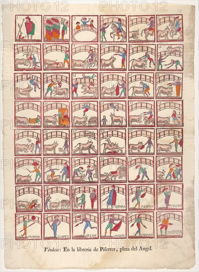 Forty-eight vignettes of bullfighting manoeuvers and scenes from the ring, ca. 1800-1850. Creator: Unknown.