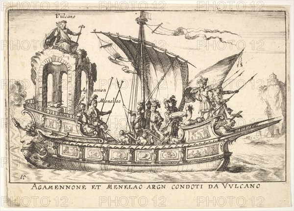 Plate 10: Agamemnon and Menelaus seated in a boat accompanied by other figures including V..., 1664. Creator: Unknown.