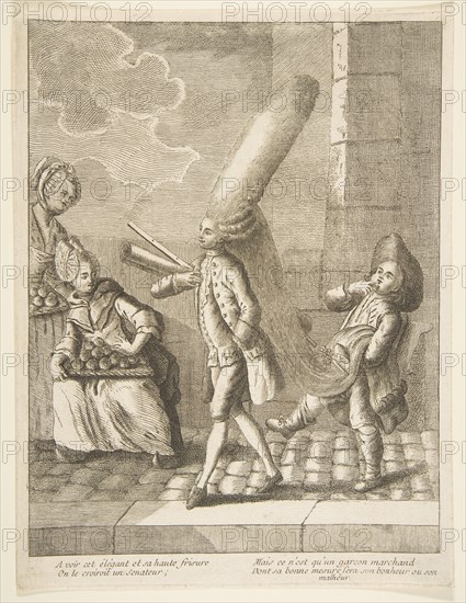 A voir det élégant et sa haute frisure, On le croiroit un Senateur, Mais ce n'est qu'un..., 1720-75. Creator: Unknown.