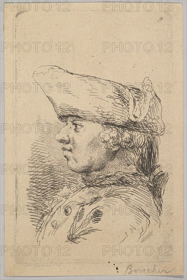 Head of a man in profile wearing a tricorne, 18th century. Creator: Unknown.