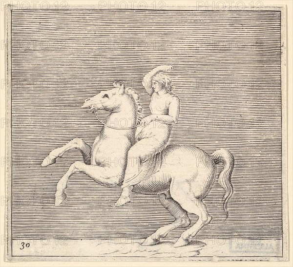 Woman on Rearing Horse, published ca. 1599-1622. Creator: Unknown.