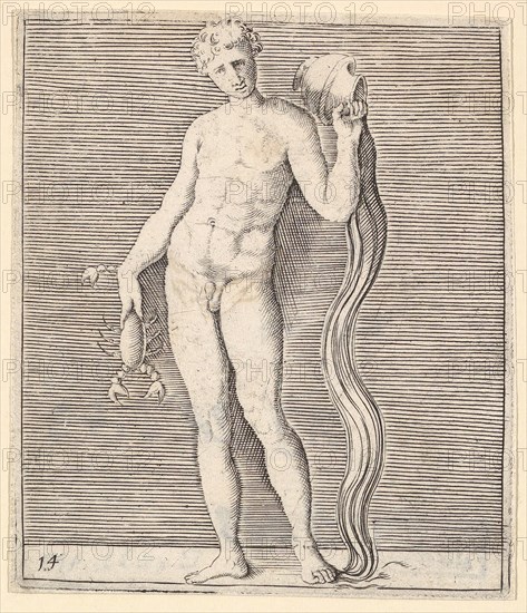 Man with Crayfish and Urn of Water, published ca. 1599-1622. Creator: Unknown.