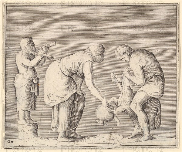 A Woman Collecting Blood from a Sheep, published ca. 1599-1622. Creator: Unknown.