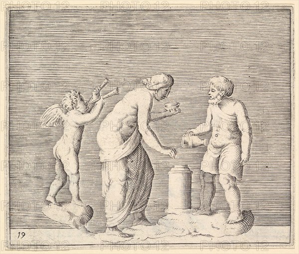 A Woman and Man Sacrificing in the Presence of Cupid, published ca. 1599-1622. Creator: Unknown.