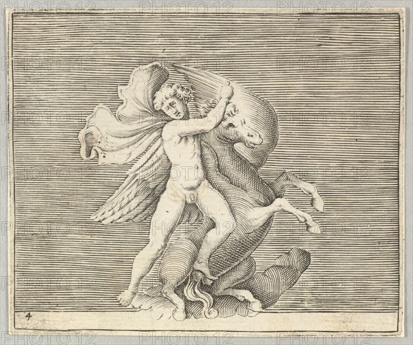 Man Grappling with Winged Horse, published ca. 1599-1622. Creator: Unknown.