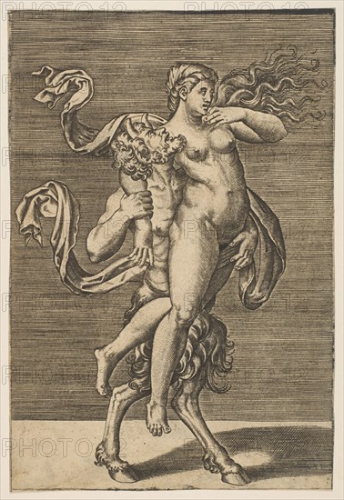 Satyr carrying a nymph restraining her right arm, ca. 1515-1600. Creator: Unknown.