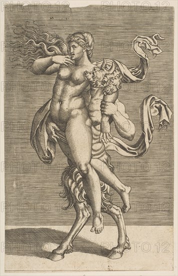 Satyr carrying a nymph restraining her right arm, ca. 1515-1600. Creator: Unknown.