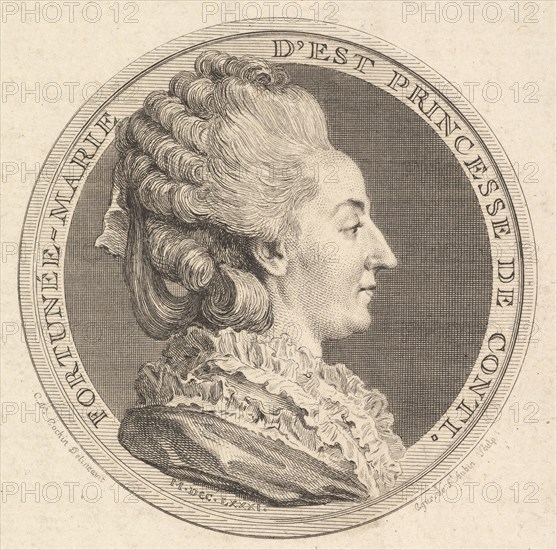 Print of a Portrait Medal of Fortunée-Marie d'Est, Princesse de Conti, 1781. Creator: Augustin de Saint-Aubin.