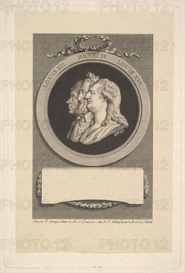 Portrait of Louis XVI, Henri IV, and Louis XII, 1791. Creator: Augustin de Saint-Aubin.