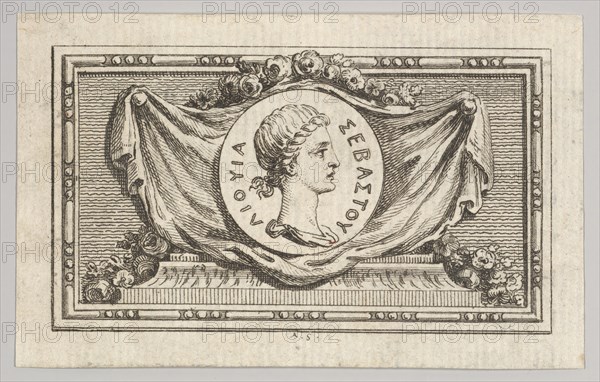 Medal with Portrait of Livy in the 5th Book, from Tibère ou les six premiers ..., published in 1768. Creator: Augustin de Saint-Aubin.