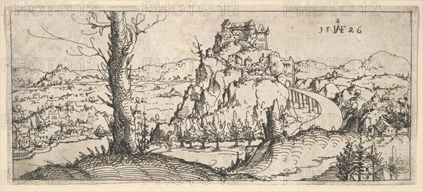 Landscape with High Rocks and Fortresses, 1546. Creator: Augustin Hirschvogel.