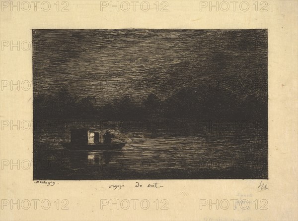 Night Voyage, from the series, Voyage en Bateau, 1861. Creator: Charles Francois Daubigny.