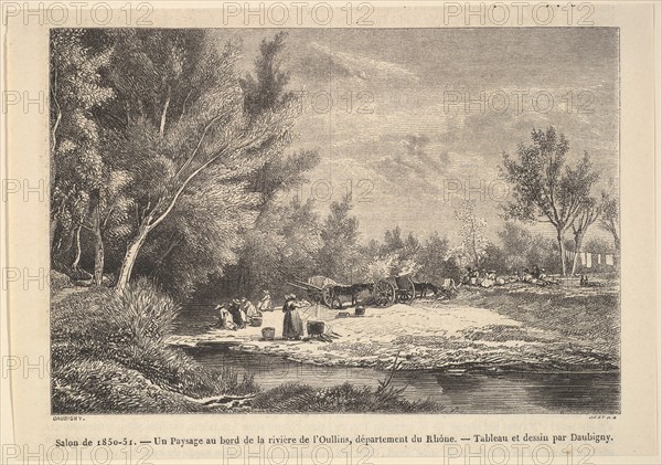 Salon de 1850-51. Landscape along the shores of the river Oullins, 1850-51. Creator: Charles Francois Daubigny.