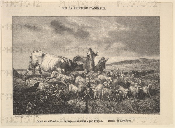 Salon de 1850-51; Paysage et Animaux, par Troyon, 1850-51. Creator: Charles Francois Daubigny.