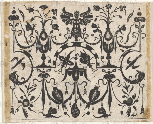 Blackwork Print with a Symmetric Grotesque Pattern, ca. 1620. Creator: Claes Jansz Visscher.