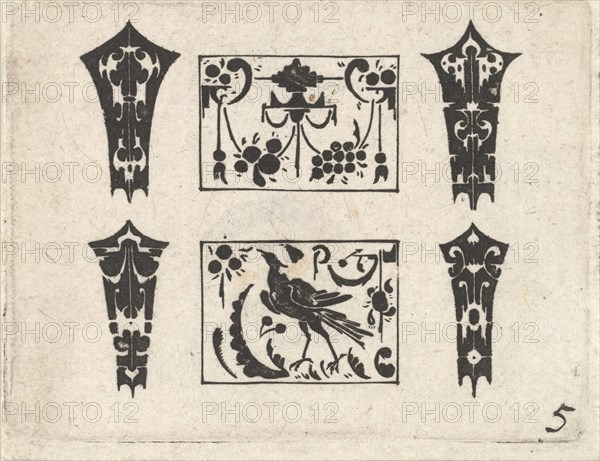 Blackwork Print with a Symmetrical Schweifwerk Pattern, ca. 1620. Creator: Claes Jansz Visscher.