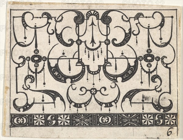 Blackwork Print with an All-Over Schweifwerk Pattern, ca. 1620. Creator: Claes Jansz Visscher.