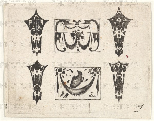 Blackwork Print with Two Horizontal Panels and Four Bezels, ca. 1620. Creator: Claes Jansz Visscher.