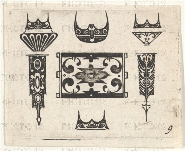 Blackwork Print with Nine Motifs, ca. 1620. Creator: Claes Jansz Visscher.
