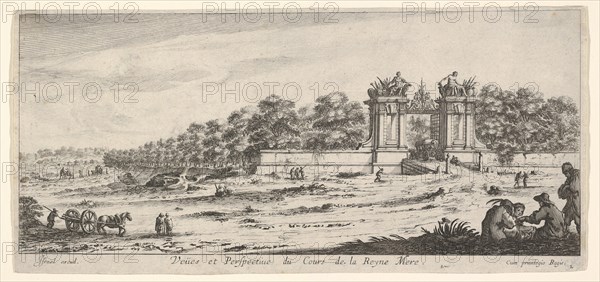 View of the gate of the residence of the Queen Mother, from the series 'Views and new ..., ca. 1644. Creator: Claude Goyrand.
