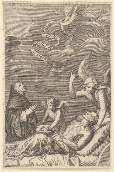 St. Nicolas Praying for a Dying Man. Creator: Claude Mellan.