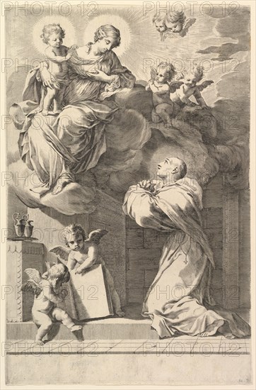 Saint Bernard Kneeling before the Virgin and Child, 1640. Creator: Claude Mellan.