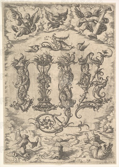 IHS Monogram surrounded by Six Angels, ca. 1485-1536. Creator: Daniel Hopfer.