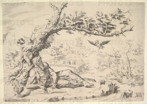 Elijah Fed by Ravens, 1549. Creator: Dirck Volkertsen Coornhert.