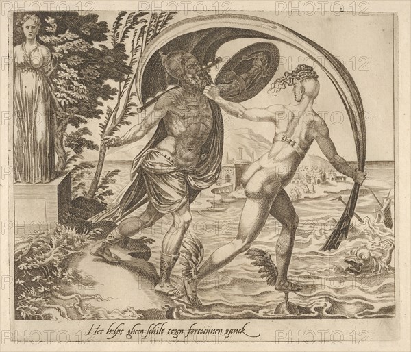 A Shield is of no Use when Fortune Turns Her Back from Six Sayings about Fortune, ca. 1560. Creator: Dirck Volkertsen Coornhert.
