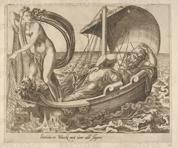 Fortune Does Not Watch over All Sleepers from Six Sayings about Fortune, ca. 1560. Creator: Dirck Volkertsen Coornhert.