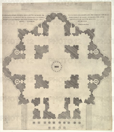 Speculum Romanae Magnificentiae: Plan of St. Peter's, 1569. Creator: Etienne Duperac.