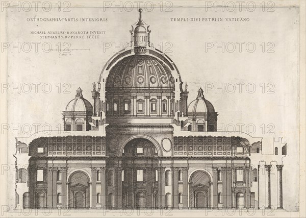 Speculum Romanae Magnificentiae: Longitudinal Section Showing the Interior of Sai..., 1551, 1558-61. Creator: Etienne Duperac.