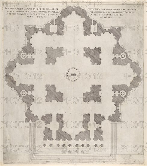 Speculum Romanae Magnificentiae: Plan of St. Peter's, 1569. Creator: Etienne Duperac.