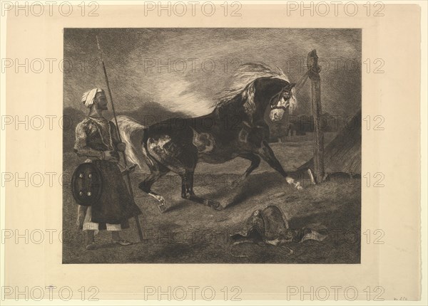 Cheval arabe au piquet, d'après Delacroix, 1857. Creator: Felix Bracquemond.