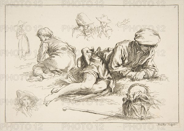 Sheet of Sketches, ca. 1735. Creator: Francois Boucher.