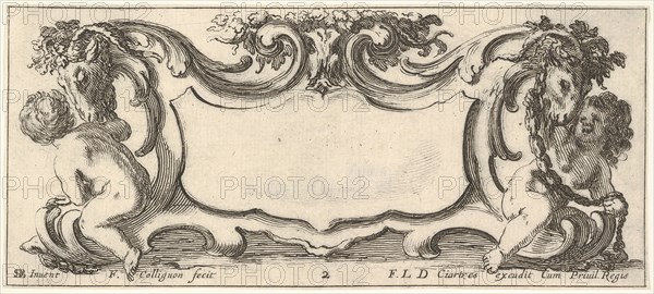 Plate 2: a cartouche with a child seen from the back to left and a child seen from ..., ca. 1640-45. Creator: Francois Collignon.