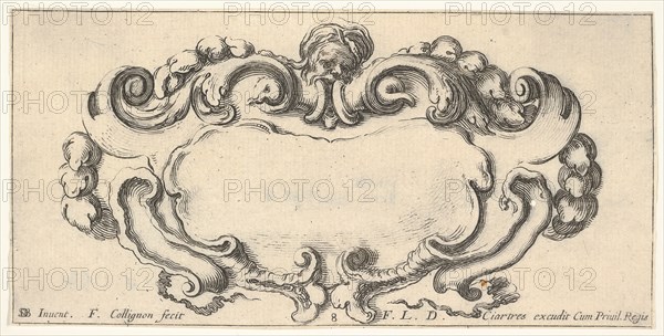 Plate 8: a cartouche with the head of an old man at top center, scrollwork to eithe..., ca. 1640-45. Creator: Francois Collignon.