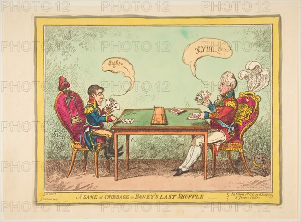 A Game of Cribbage or Boney's Last Shuffle, June 6, 1814. Creator: George Cruikshank.