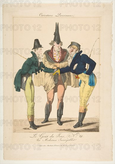 Le Goût du Jour, No. 21: Les Modernes Incroyables, from Caricatures Parisiennes, ca. 1815. Creator: Georges Jacques Gatine.