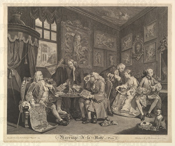 Marriage A-la-Mode, Plate I, April 1, 1745. Creator: Gérard Jean-Baptiste Scotin.