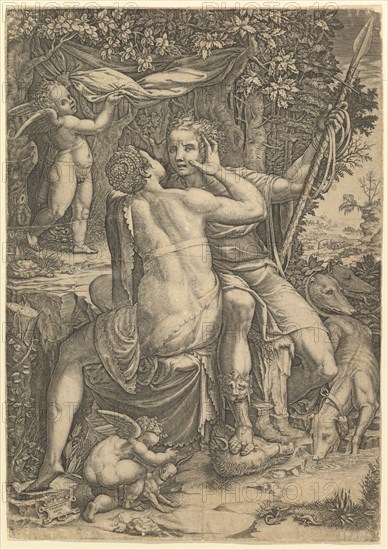 Venus and Adonis, ca. 1570. Creator: Giorgio Ghisi.