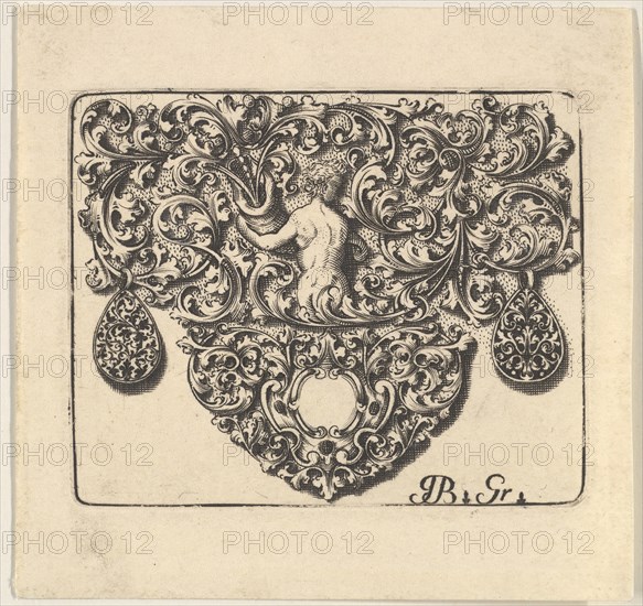 Goldsmiths Ornament with a Young Man Holding a Cornucopia, 1709. Creator: Giovani Battista Grondoni.