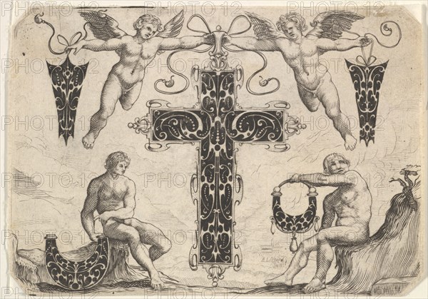 Cross-shaped Pendant and Four Other Motifs, 1622. Creator: Giovanni Battista Costantini.