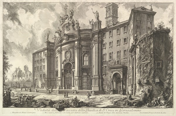 View of the Façade of the Basilica of S. Croce in Gerusalemme [the Holy Cross in Jerus..., ca. 1750. Creator: Giovanni Battista Piranesi.
